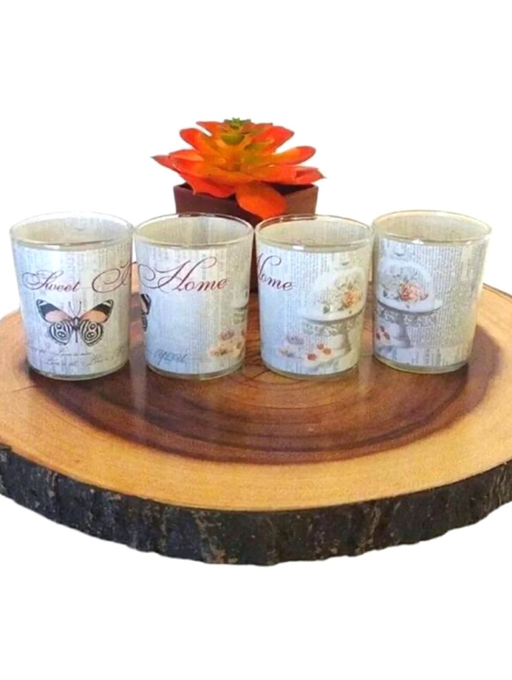 VTG 80s Sweet Home 4 Mini Butterfly Victorian Glass Candle Holders Set Coquette